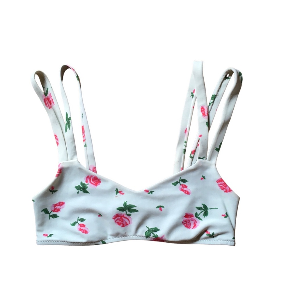 Pompei Beach x Imrie Hawaii Bikini Top in white floral rose print